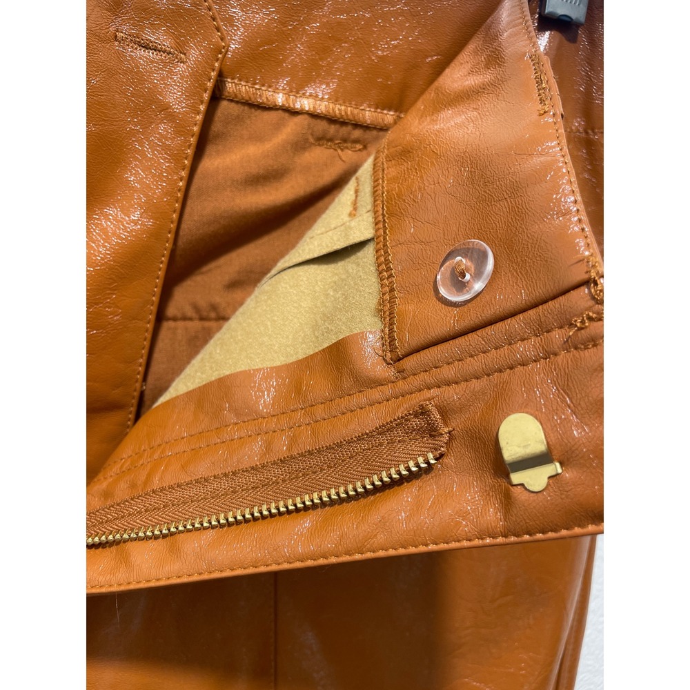Free People Star Crossed Lovers Vegan Leather Pants 12 Wide Leg Cognac Brown - Picture 3 of 10